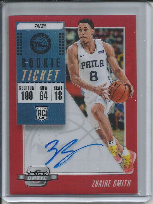 ZHAIRE SMITH 2018-19 OPTIC CONTENDERS ROOKIE TICKET AUTO RED HOLO PRIZM /149 RC