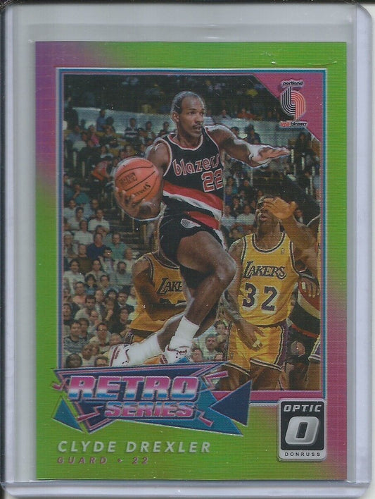 CLYDE DREXLER 2017-18 PANINI OPTIC RETRO SERIES GREEN HOLO PRIZM #D 168/175