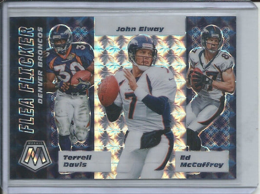 BRONCOS DAVIS ELWAY MCCAFFREY 2019-20 PANINI MOSAIC FLEA FLICKER SILVER PRIZM