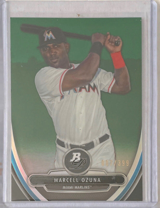 MARCELL OZUNA 2013 BOWMAN PLATINUM MOMENT PROSPECT GREEN REFRACTOR #D 007/399