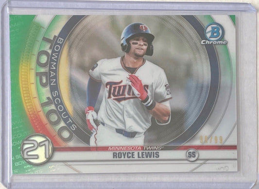 ROYCE LEWIS 2020 BOWMAN CHROME BOWMAN SCOUTS TOP 100 GREEN REFRACTOR #D 99/99
