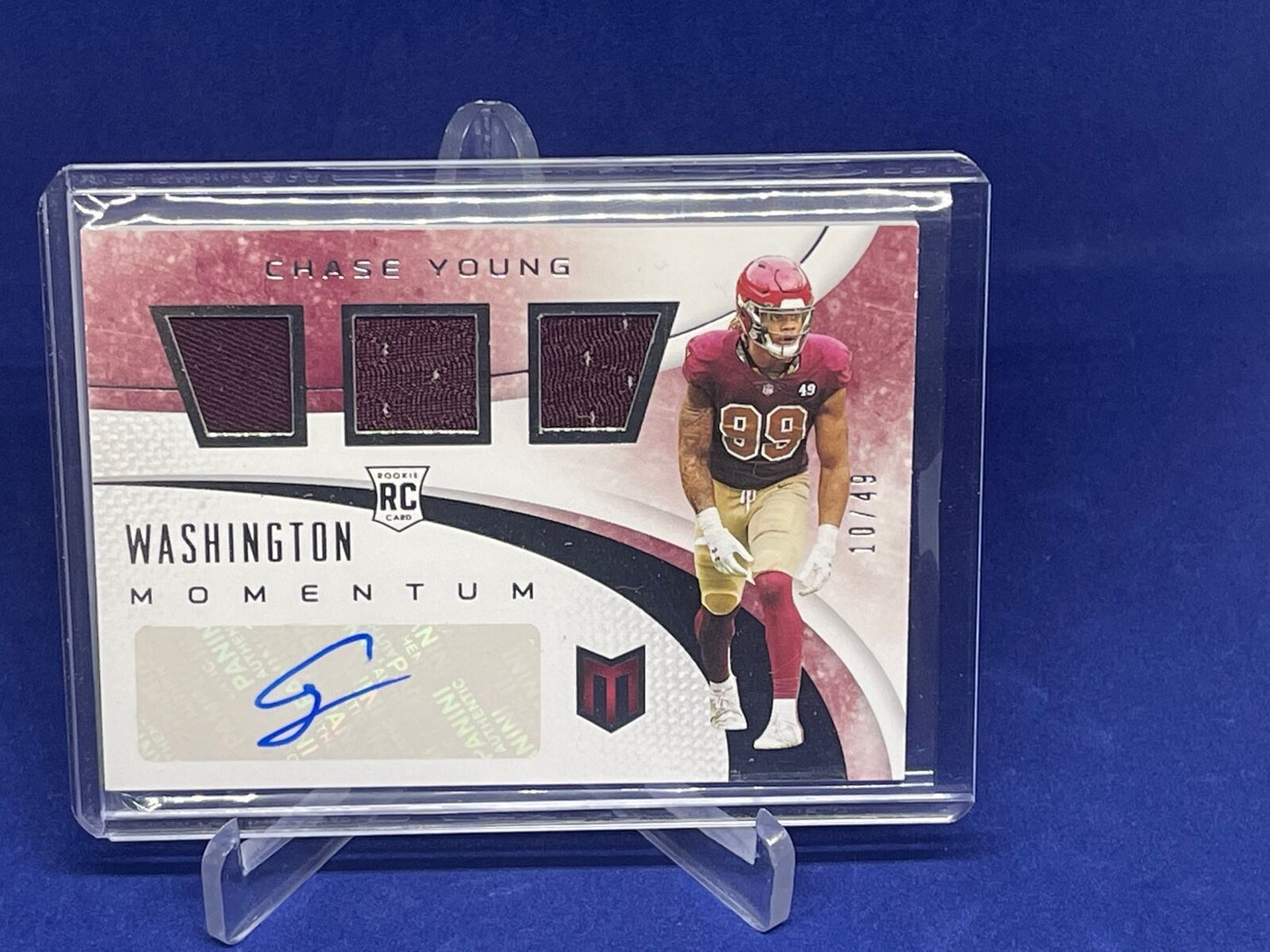 CHASE YOUNG 2020 PANINI CHRONICLES MOMENTUM TRI JERSEY AUTO ROOKIE RC #D 10/49