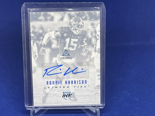 RONNIE HARRISON 2018 PANINI LUMINANCE BLUE AUTOGRAPH ROOKIE AUTO RC #D 15/25