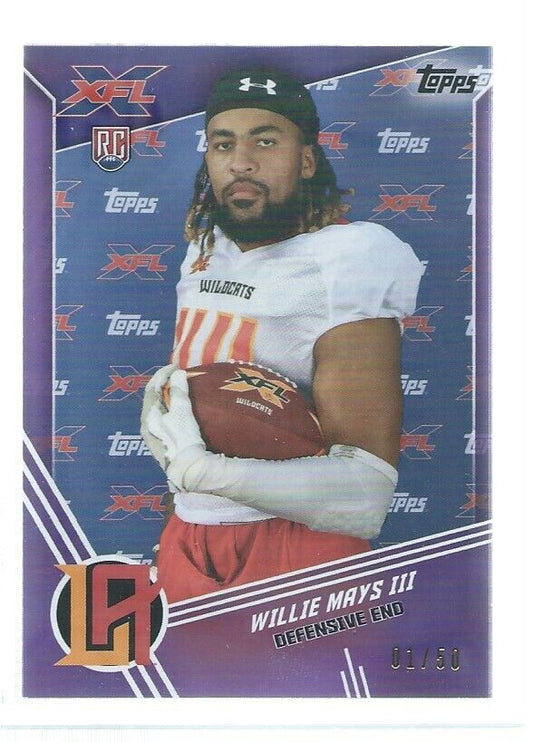 WILLIE MAYS III 2020 TOPPS XFL PURPLE ROOKIE RC #D 1/50