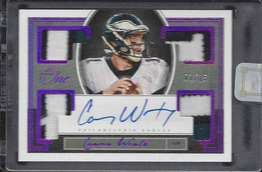 CARSON WENTZ 2019 PANINI ONE PURPLE QUAD EAGLES PATCH ON CARD AUTO #D 1/15