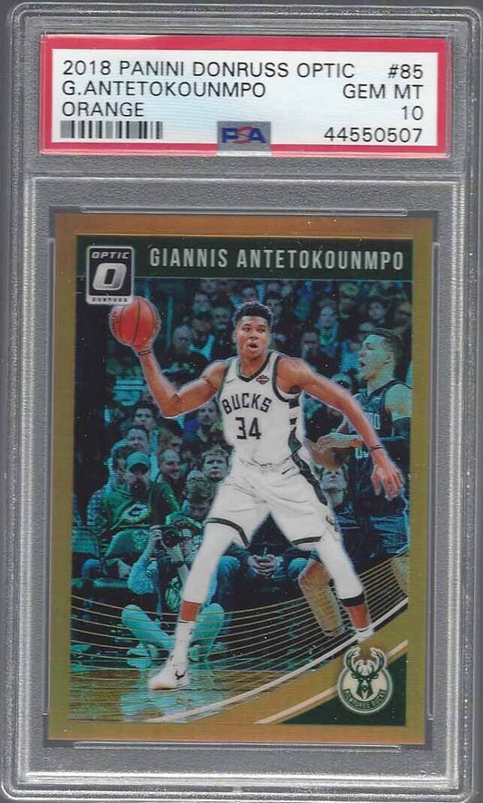 GIANNIS ANTETOKOUNMPO 2018-19 DONRUSS OPTIC ORANGE HOLO #D /199 PSA 10 GEM POP 6