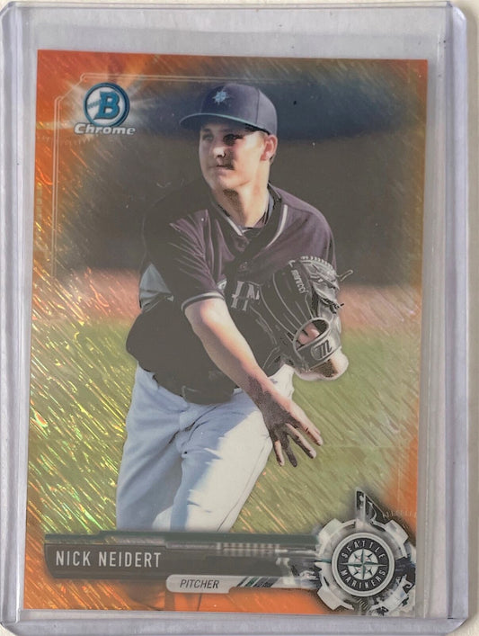 NICK NEIDERT 2017 BOWMAN CHROME PROSPECT ORANGE SHIMMER REFRACTOR #D 01/25
