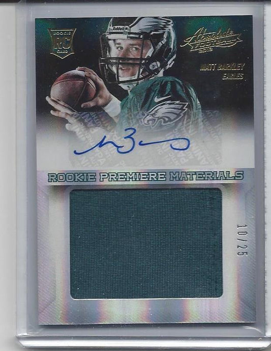 MATT BARKLEY 2013 ABSOLUTE RPM JUMBO JERSEY ROOKIE AUTO RC #D 10/25