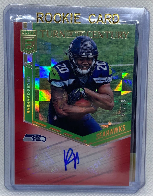 RASHAAD PENNY 2018 PANINI DONRUSS ELITE TURN OF THE CENTURY AUTO RED RC #D 49/99