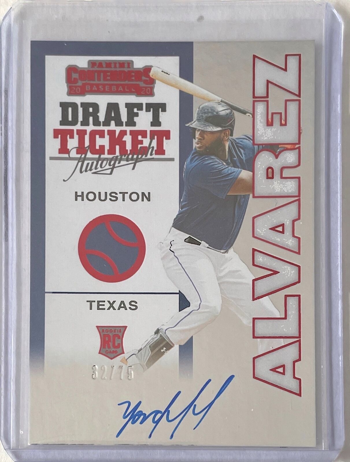 YORDAN ALVAREZ 2020 PANINI CONTENDERS FOIL DRAFT TICKET ON CARD AUTO #D 32/75