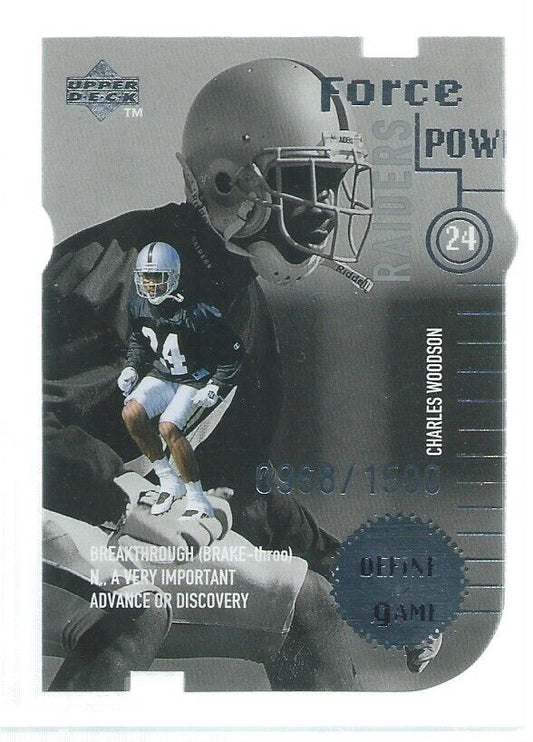 CHARLES WOODSON 1998 UD FORCE POWER DEFINE THE GAME DIE CUT RC #D 968/1500