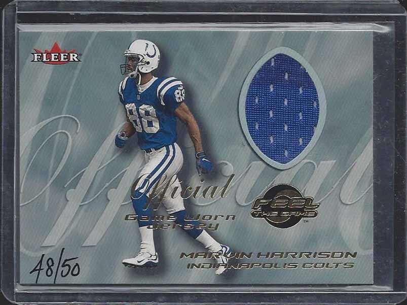 MARVIN HARRISON 2000 FLEER FEEL THE GAME GOLD HAND NUMBERED JERSEY #D 48/50