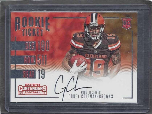 COREY COLEMAN 2016 CONTENDERS ROOKIE TICKET HORIZONTAL VARIATION AUTO RC SP #365