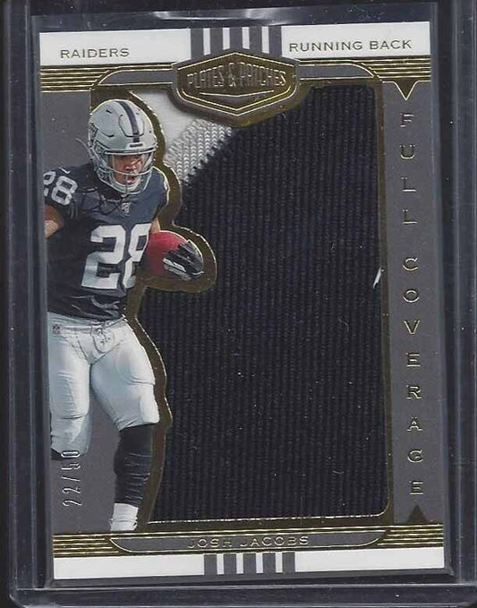 JOSH JACOBS 2019 PLATES & PATCHES FULL COVERAGE GOLD JUMBO PATCH RC #D 22/50