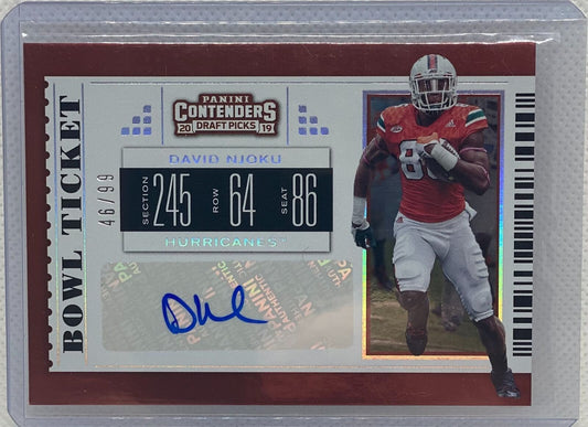 DAVID NJOKU 2019 PANINI DRAFT PICKS BOWL TICKET AUTO RC #D 46/99