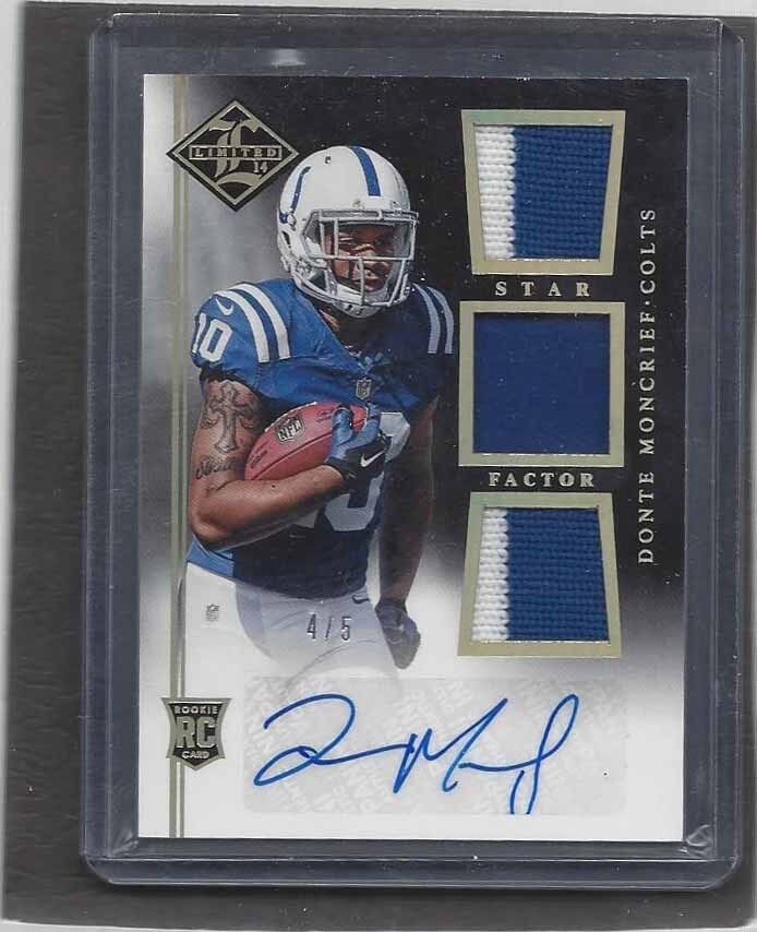 DONTE MONCRIEF 2014 LIMITED STAR FACTOR GOLD TRIPLE ROOKIE PATCH AUTO RC #D 4/5