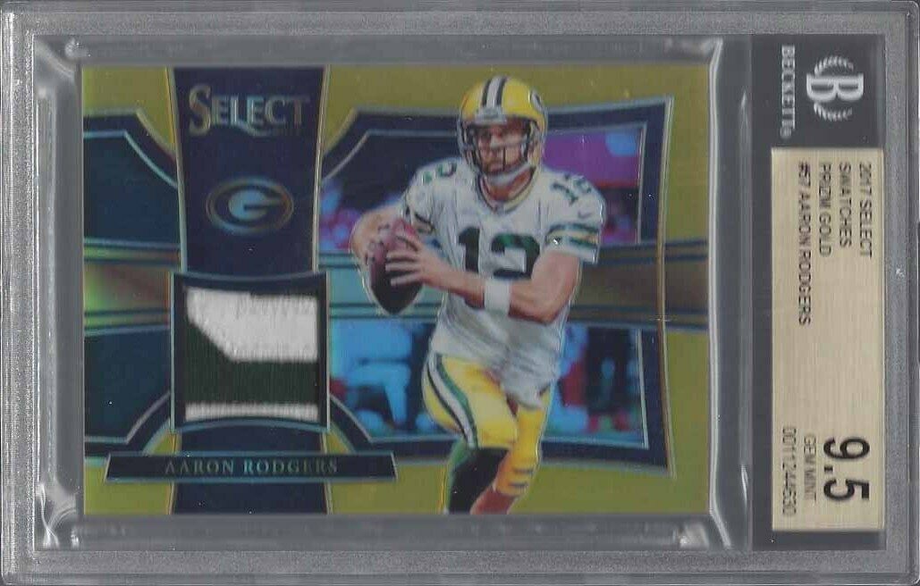 AARON RODGERS 2017 SELECT 2 COLOR PATCH GOLD PRIZM #D 9/10 BGS 9.5 GEM MT POP 2