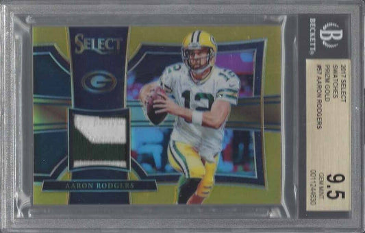 AARON RODGERS 2017 SELECT 2 COLOR PATCH GOLD PRIZM #D 9/10 BGS 9.5 GEM MT POP 2
