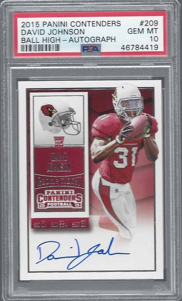 DAVID JOHNSON 2015 PANINI CONTENDERS ROOKIE TICKET ON CARD AUTO RC #209 PSA 10