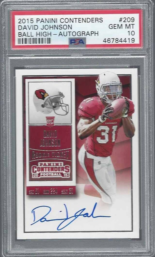DAVID JOHNSON 2015 PANINI CONTENDERS ROOKIE TICKET ON CARD AUTO RC #209 PSA 10