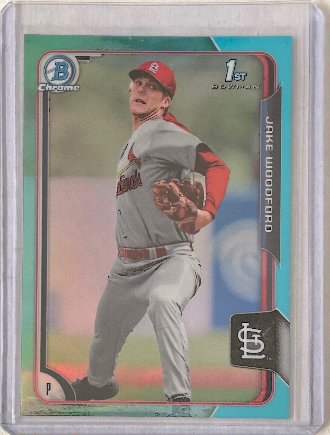 JAKE WOODFORD 2015 BOWMAN CHROME 1ST PROSPECT SKY BLUE REFRACTOR #187