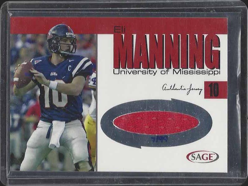 ELI MANNING 2004 SAGE GAME USED ROOKIE JERSEY HAND NUMBERED RC #D 7/99