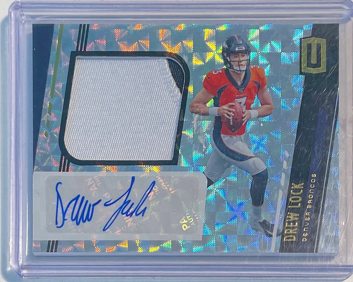 DREW LOCK 2019 PANINI UNPARALLELED HYPER PATCH AUTO ROOKIE RC #D 04/25