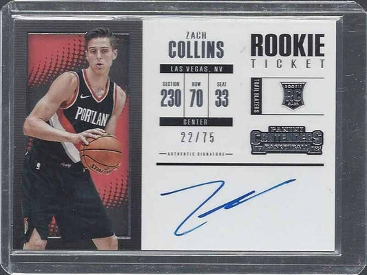 ZACH COLLINS 2017-18 CONTENDERS ON CARD ROOKIE TICKET VARIATION AUTO RC #D 31/75