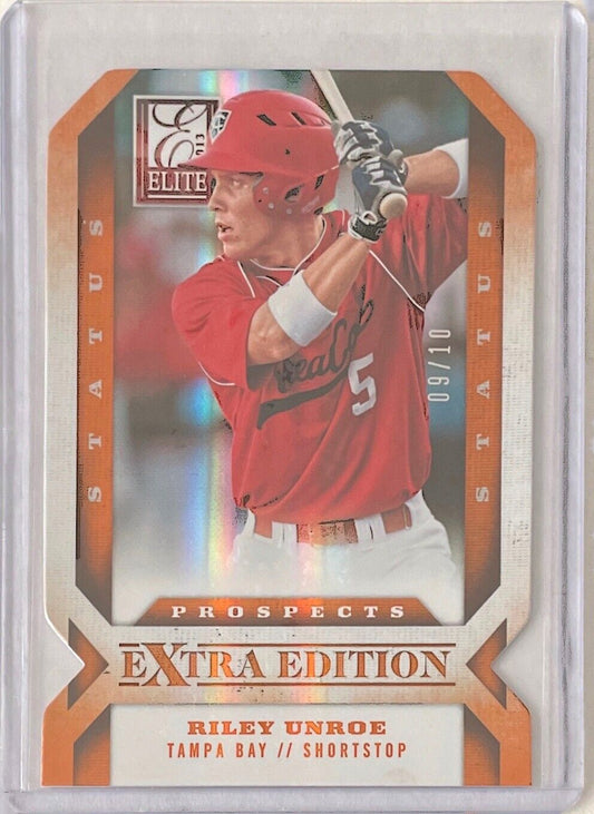RILEY UNROE 2013 ELITE EXTRA EDITION PROSPECT STATUS ORANGE DIE CUT #D 09/10