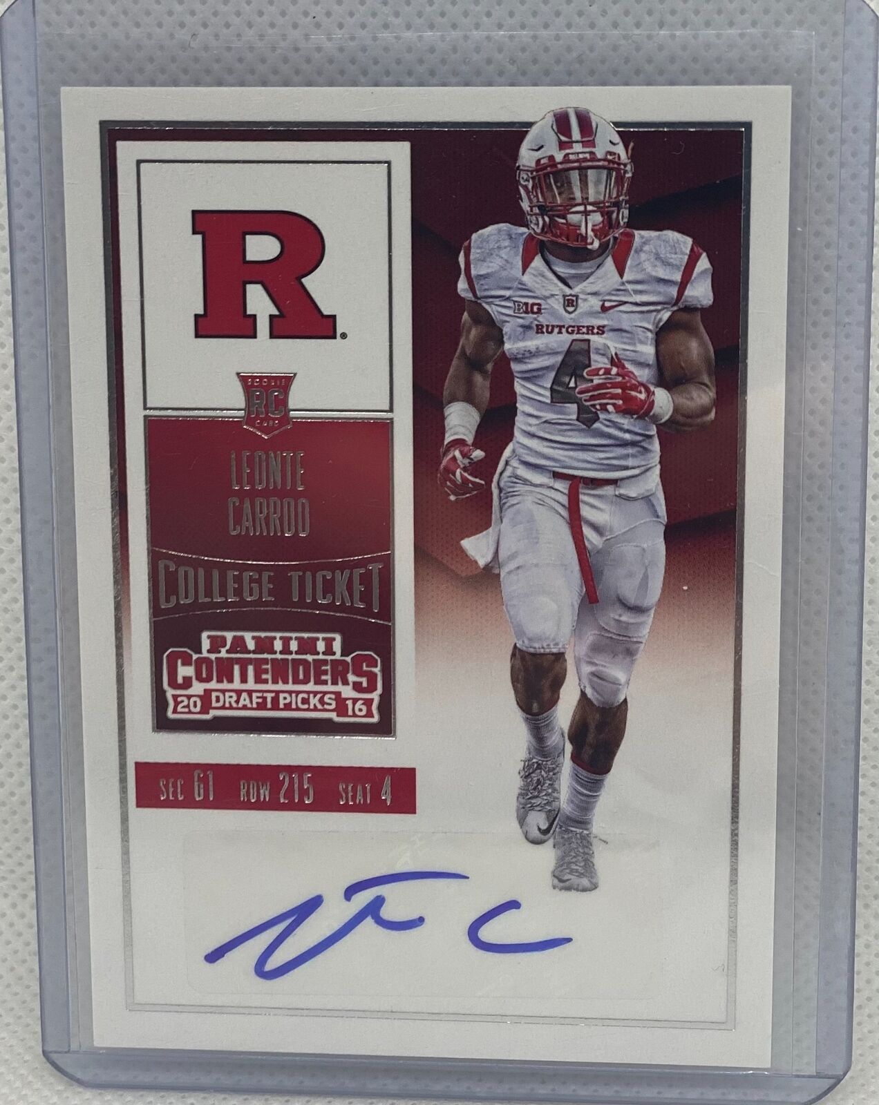 LEONTE CARROO 2016 PANINI CONTENDERS DRAFT PICKS COLLEGE TICKET AUTO RC #130