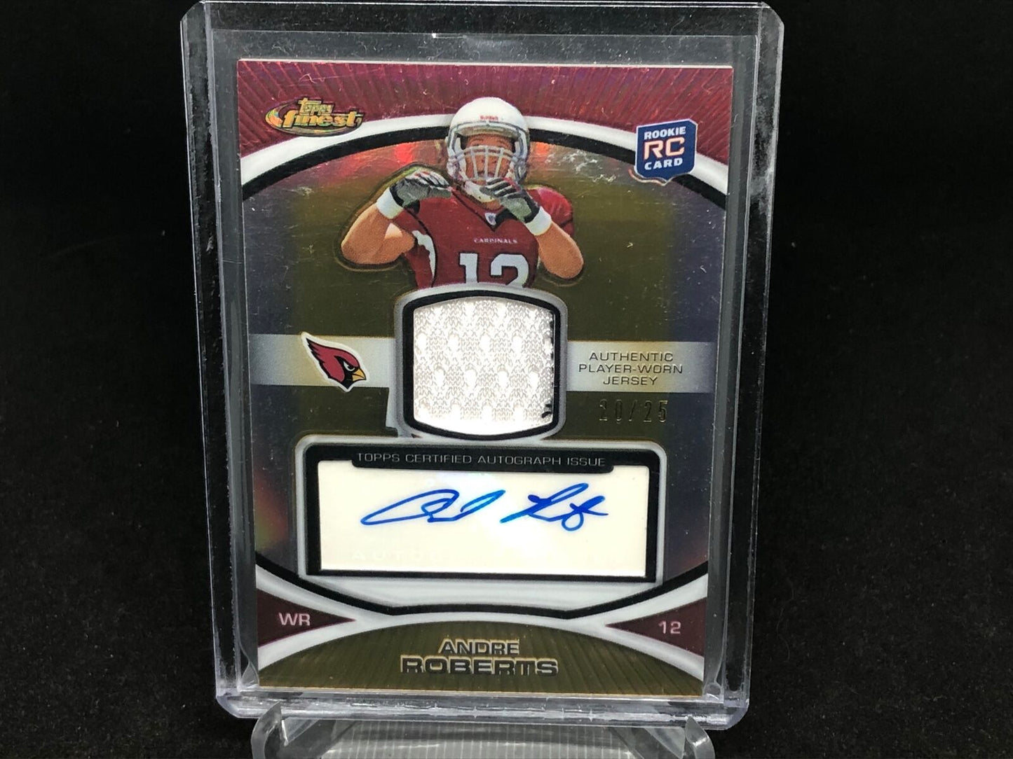 ANDRE ROBERTS 2010 TOPPS FINEST GOLD REFRACTOR 2 CLR PATCH AUTO RC #D /25
