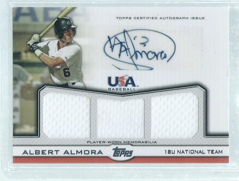 ALBERT ALMORA 2011 USA BASEBALL TRIPLE JERSEY AUTO PROSPECT #D 124/214