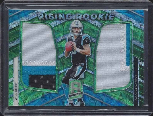 WILL GRIER 2019 SPECTRA RISING ROOKIE NEON GREEN DUAL PATCH RC #D 7/50