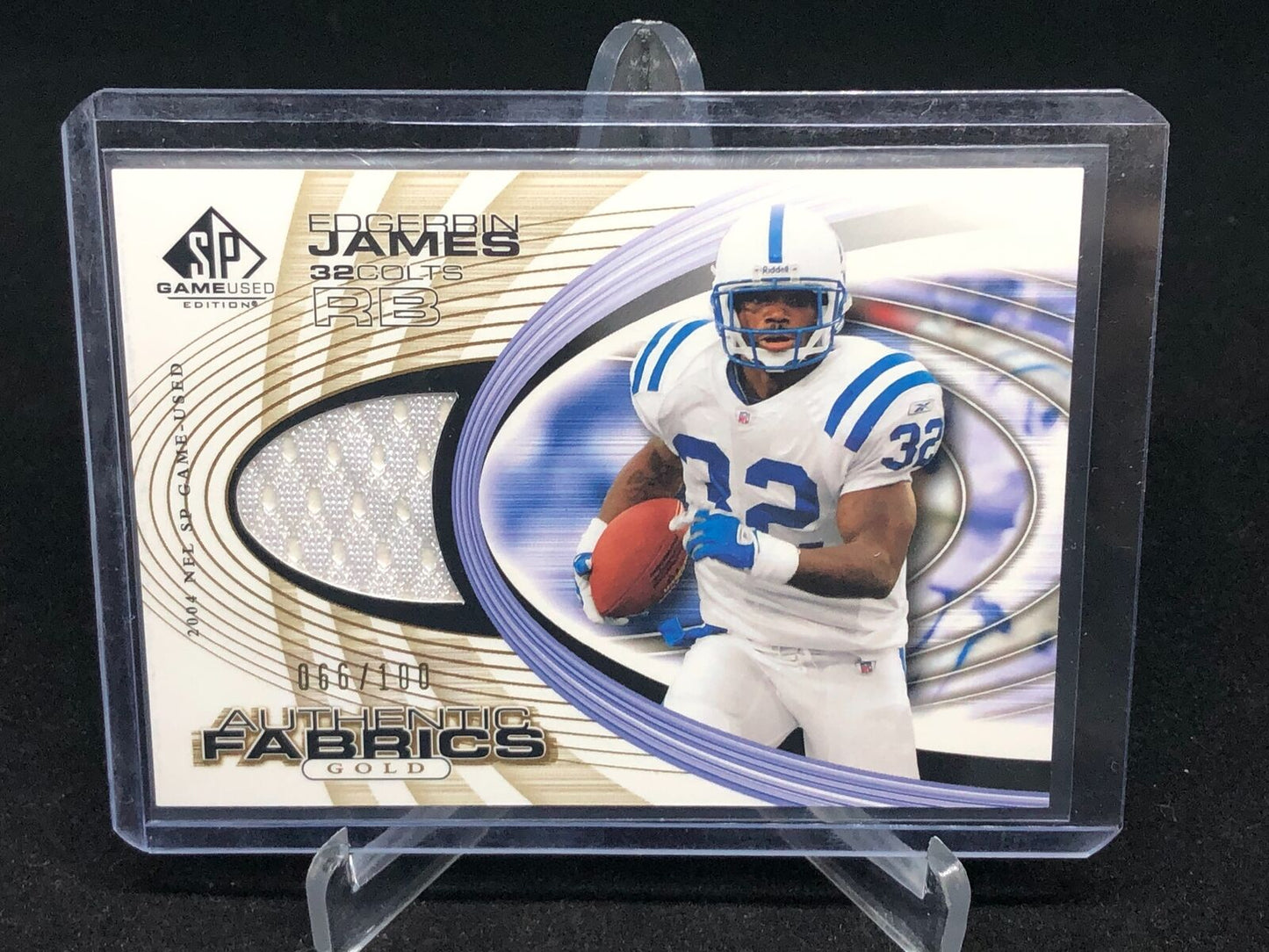 EDGERRIN JAMES 2004 UPPER DECK SP GAME USED AUTHENTIC FABRICS GOLD JERSEY /100