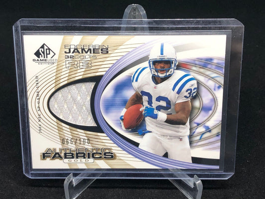 EDGERRIN JAMES 2004 UPPER DECK SP GAME USED AUTHENTIC FABRICS GOLD JERSEY /100