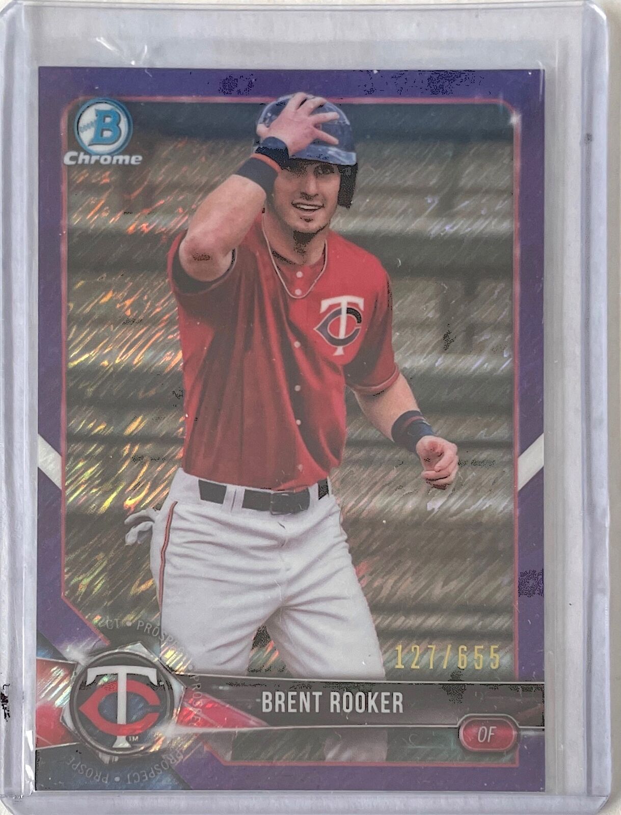 BRENT ROOKER 2018 BOWMAN CHROME PROSPECT PURPLE SHIMMER REFRACTOR #D 127/655