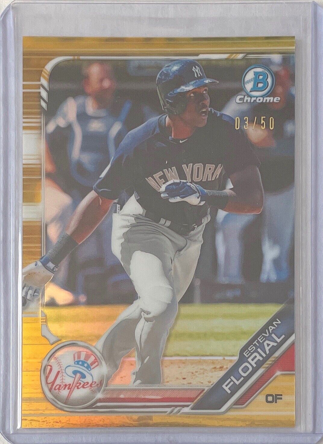 ESTEVAN FLORIAL 2019 BOWMAN CHROME GOLD REFRACTOR PROSPECT #D 03/50