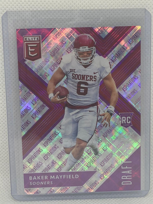 BAKER MAYFEILD 2018 PANINI ELITE DRAFT PICKS PURPLE ASPIRATIONS RC #D 56/99