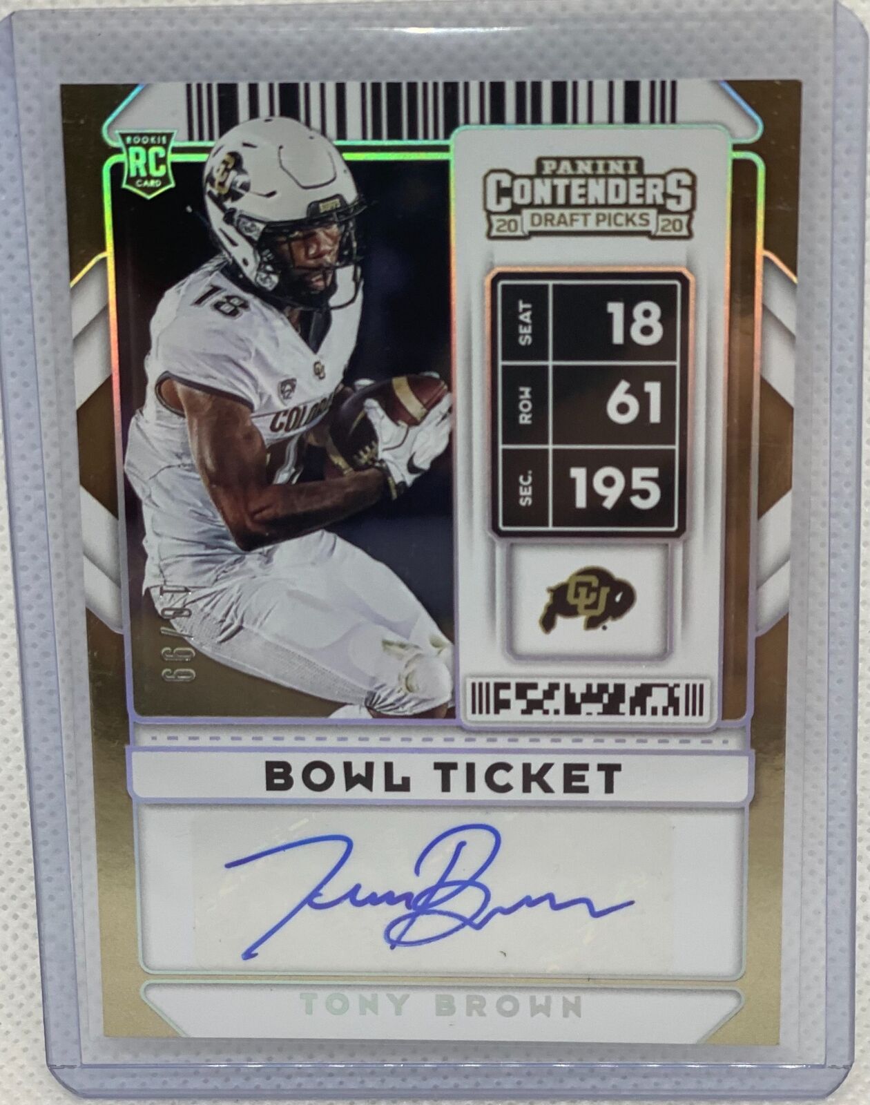 TONY BROWN 2020 PANINI CONTENDERS DRAFT PICKS BOWL TICKET AUTO RC #D 10/99