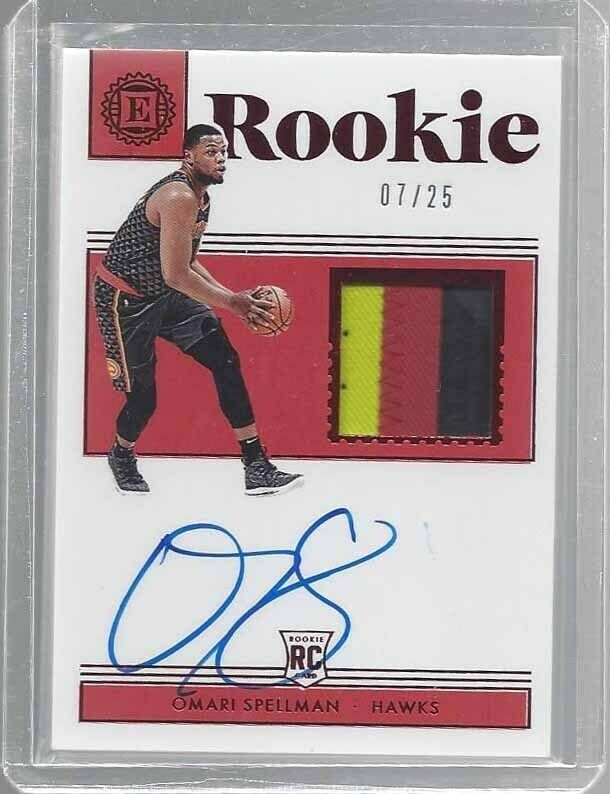 OMARI SPELLMAN 2018-19 PANINI ENCASED RED RPA 3 COLOR PATCH AUTO RC #D 7/25