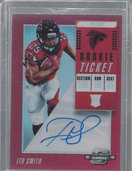 ITO SMITH 2018 CONTENDERS OPTIC ROOKIE TICKET RED HOLO ON CARD AUTO RC #D 7/199