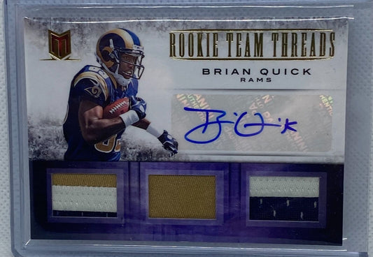 BRIAN QUICK 2012 PANINI ROOKIE TEAM THREADS TRIPLE PATCH AUTO RC #D 7/10