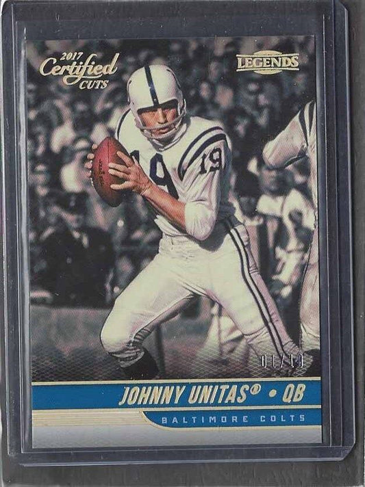 JOHNNY UNITAS 2017 CERTIFIED CUTS LEGENDS BALTIMORE COLTS GOLD #D 1/10