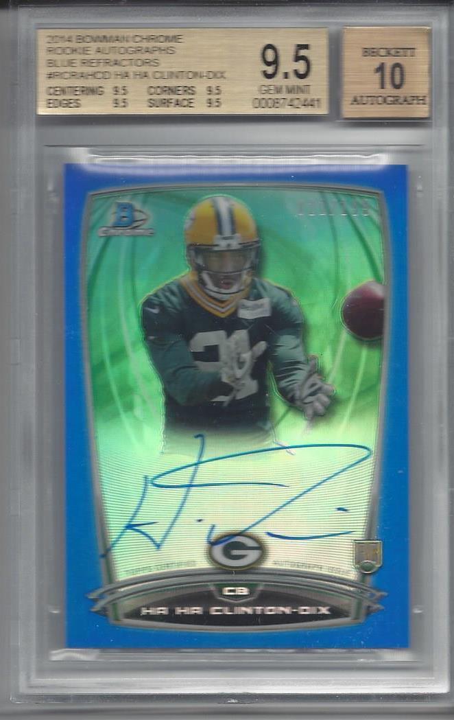 1/1 HAHA CLINTON DIX 2014 BOWMAN CHROME BLUE REFRACTOR AUTO RC #D 21/199 BGS 9.5