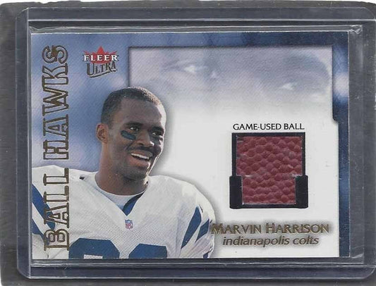 MARVIN HARRISON 2001 FLEER ULTRA BALL HAWKS COLTS GAME USED FOOTBALL BALL RELIC
