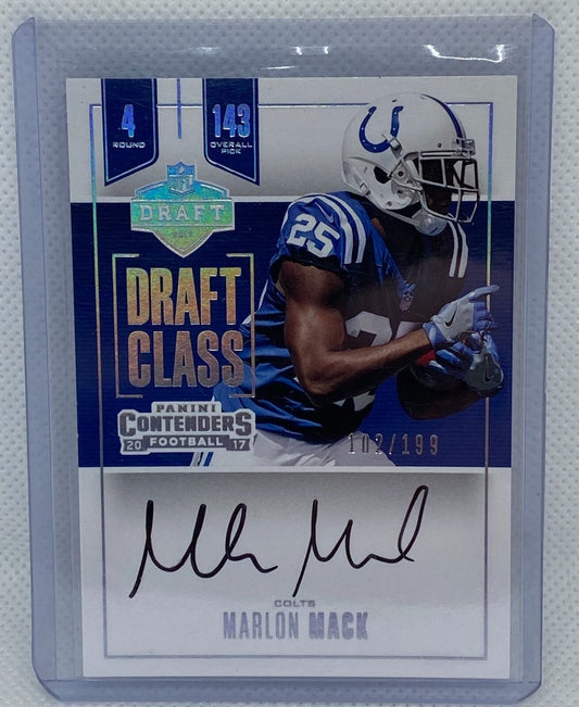 MARLON MACK 2017 PANINI CONTENDERS SILVER DRAFT CLASS ON CARD AUTO RC #D 102/199