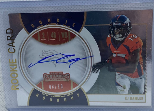 KJ HAMLER 2020 PANINI CONTENDERS ROOKIE ROUNDUP SILVER ON CARD AUTO RC #D 8/10