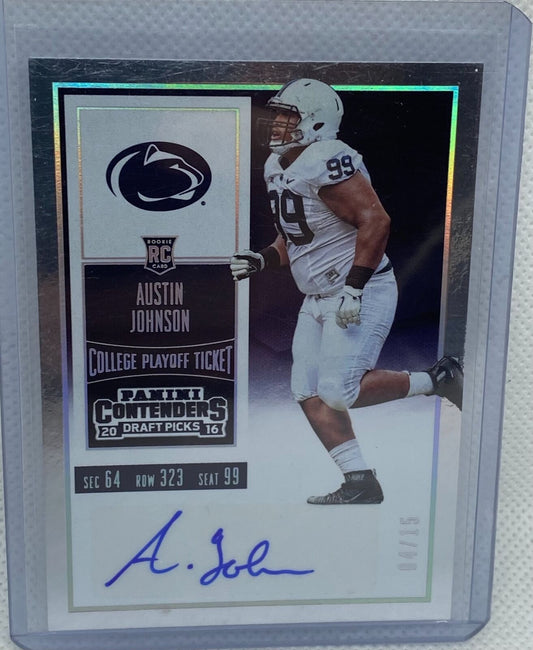 AUSTIN JOHNSON 2016 PANINI COLLEGE PLAYOFF TICKET AUTO RC #D 4/15
