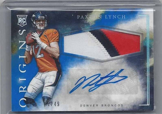 PAXTON LYNCH 2016 PANINI ORIGINS BLUE RPA 3 CLR BRONCOS ROOKIE PATCH AUTO RC /49