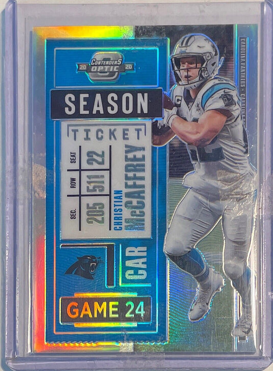 CHRISTIAN MCCAFFREY 2020 PANINI CONTENDERS OPTIC SEASON TICKET SILVER PRIZM #10